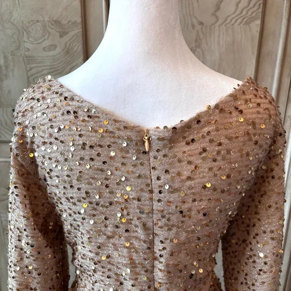 NEW Gold Prom Dress, Gold Dress, Gold Maxi Dress, Sequin Dress, Size 14/Large - Picture 5 of 11